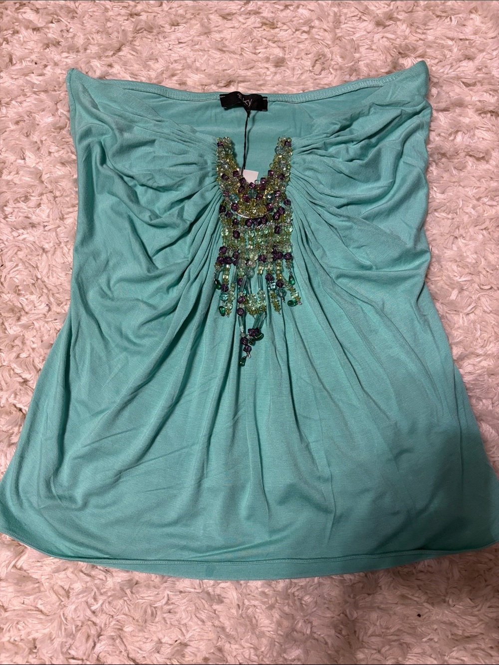 Embellished Strapless Beaded Sky Tank Top - Mint